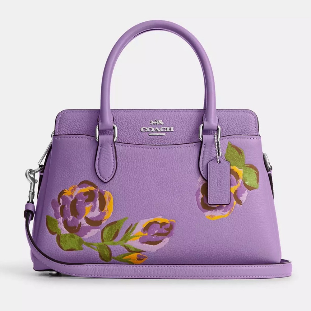 NWT Coach Mini Darcie Carryall Iris With Rose Print CL423